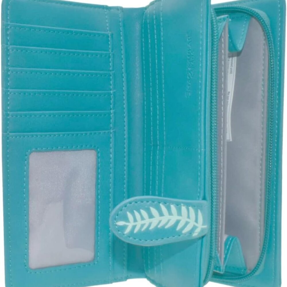 Large Vegan Faux Leather Wallet for Women & Teens 7in Teal Travel Organizer - Picture 7 of 7